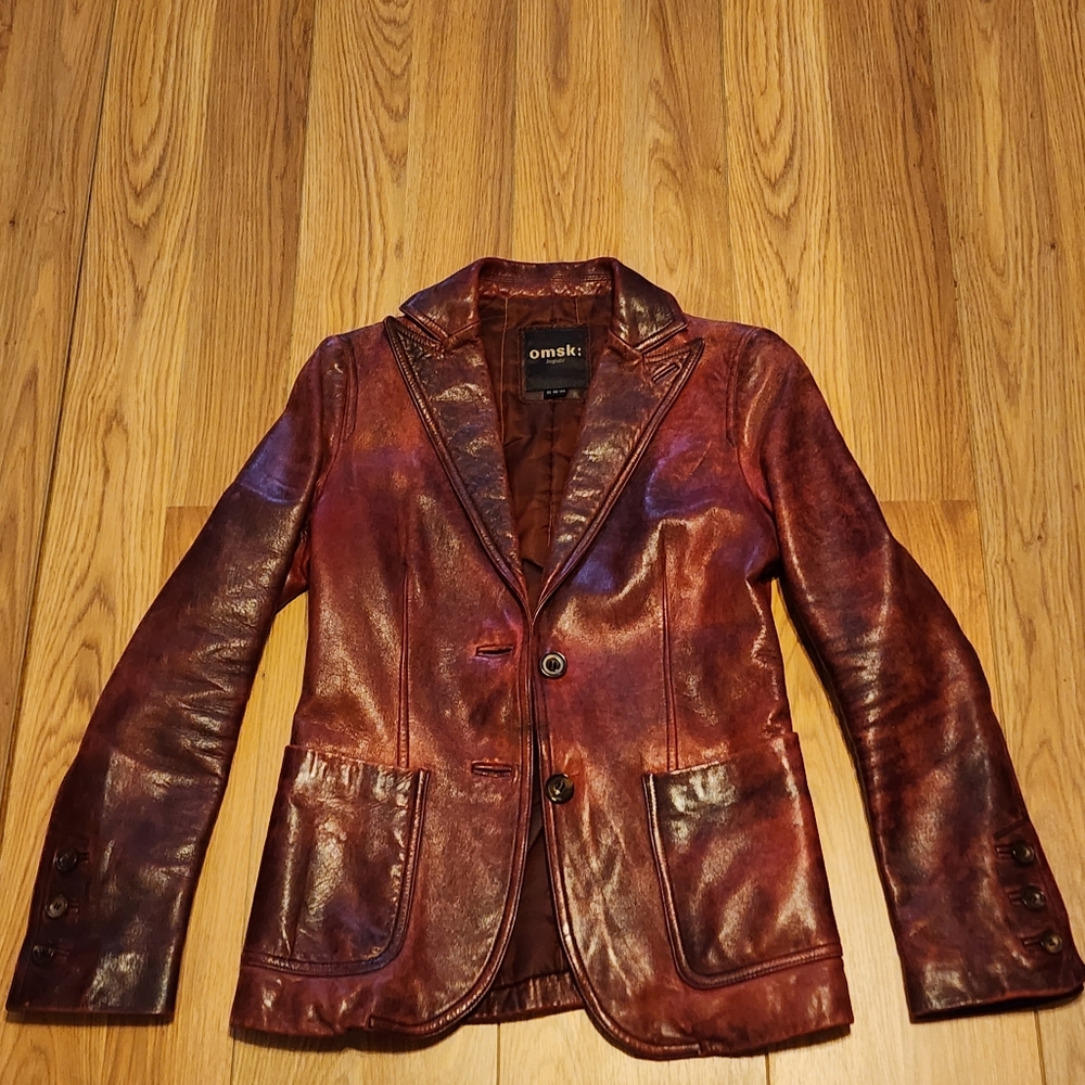 Omski; Imaginator Women's Burgundy Leather Jacket Vintage - Picture 3 of 9